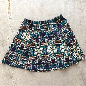 Navy Skater Skirt w/ Multicolored Geometric Design